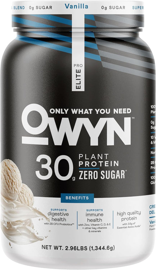 OWYN Pro Elite Vegan Plant-Based Protein Powder, Vanilla Flavor, 30g Protein, Zero Sugar, 2.9 lbs
