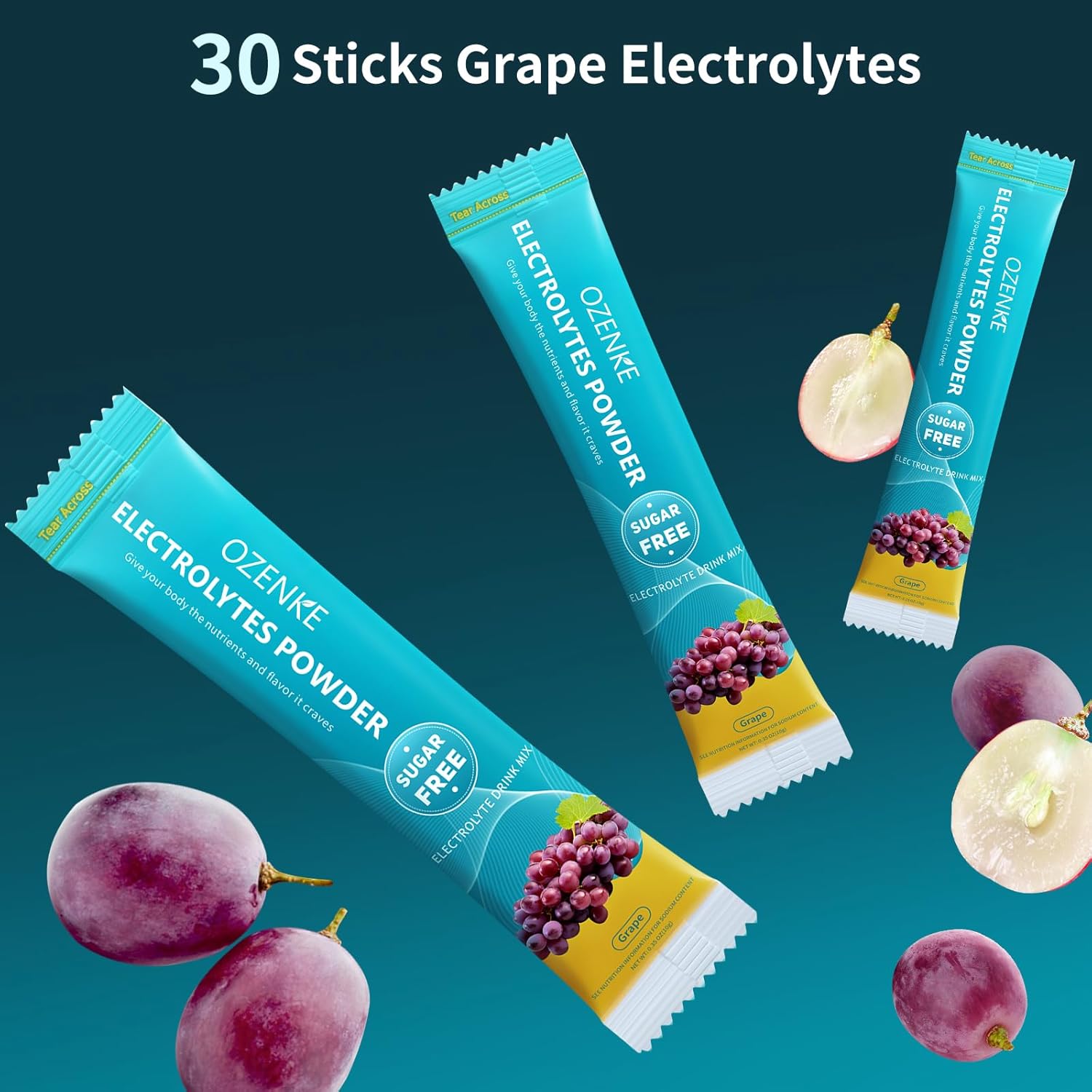 OZENKE Electrolyte Powder Packets - 30 Sticks, Sugar-Free Hydration Mix for Rapid Hydration, Grape Flavor, 0 Calorie & 0 Sugar