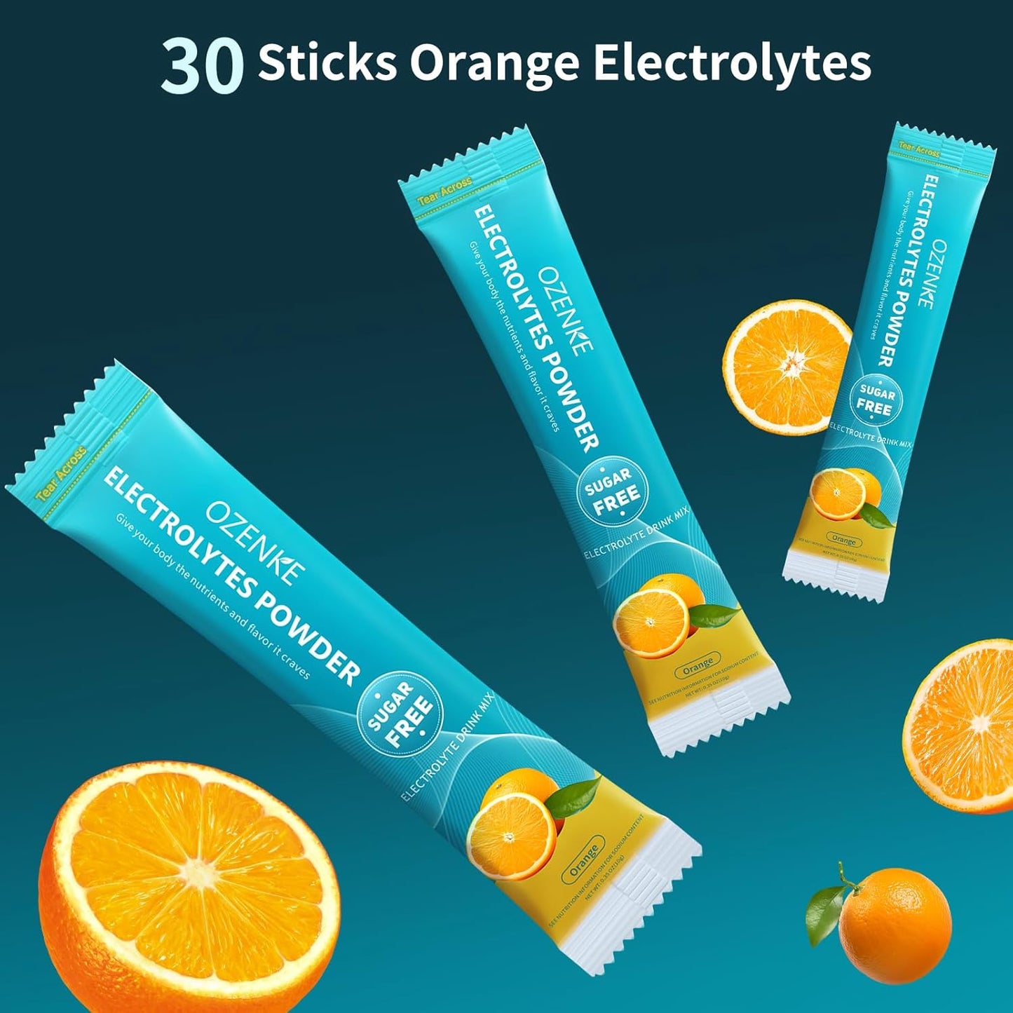OZENKE Electrolytes Powder Packets - 30 Sticks Sugar-Free Hydration Mix - Orange Flavor, 0 Calorie Rapid Hydration Drink