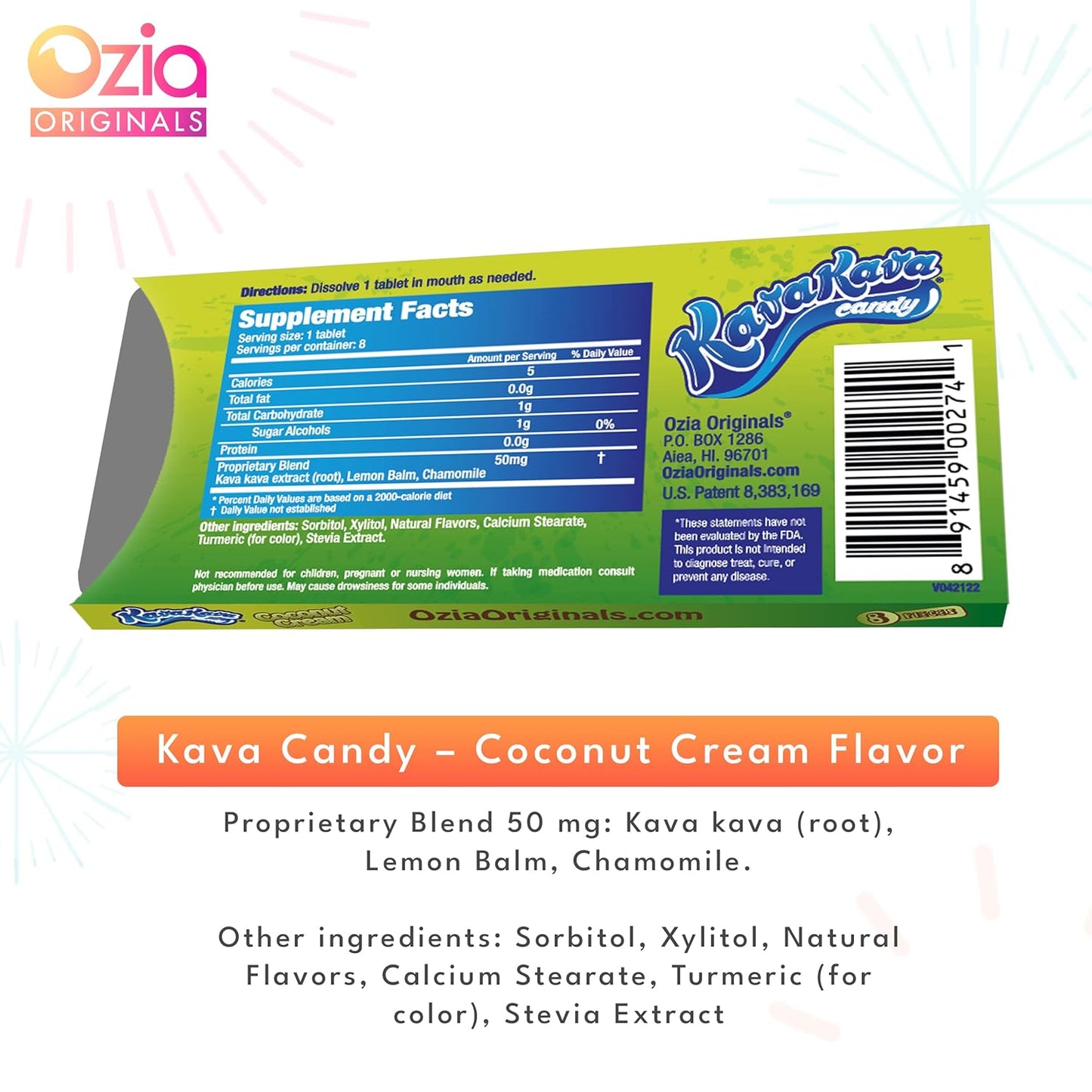 Ozia Originals Kava Kava Candy - Stress Relief Supplement with Kava Extract, 32 Candies, Natural Chill Pill for Positive Mood - Coconut Cream Flavor