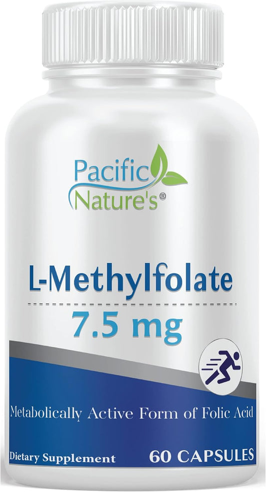 Pacific Nature L-Methylfolate Capsules 7.5mg - Natural Folate Supplement for Health - Gluten Free, Non-GMO Formula