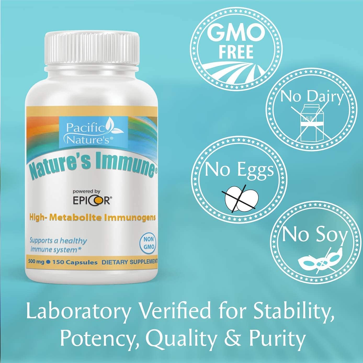 Pacific Nature's EpiCor Immune Support Supplement - 500mg High Metabolite Immunogens for Healthy Immune System - 150 Count, Non-GMO, USA Made