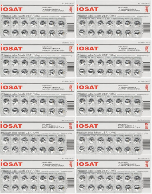 Pack of 10: IOSAT Potassium Iodide Tablets, 130 mg (14 Tablets per Pack)