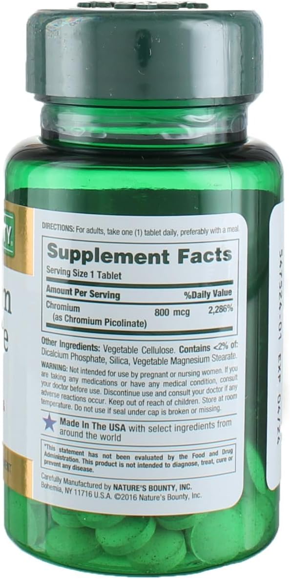 Pack of 100 Nature's Bounty Mega Chromium Picolinate 800 mcg Tablets