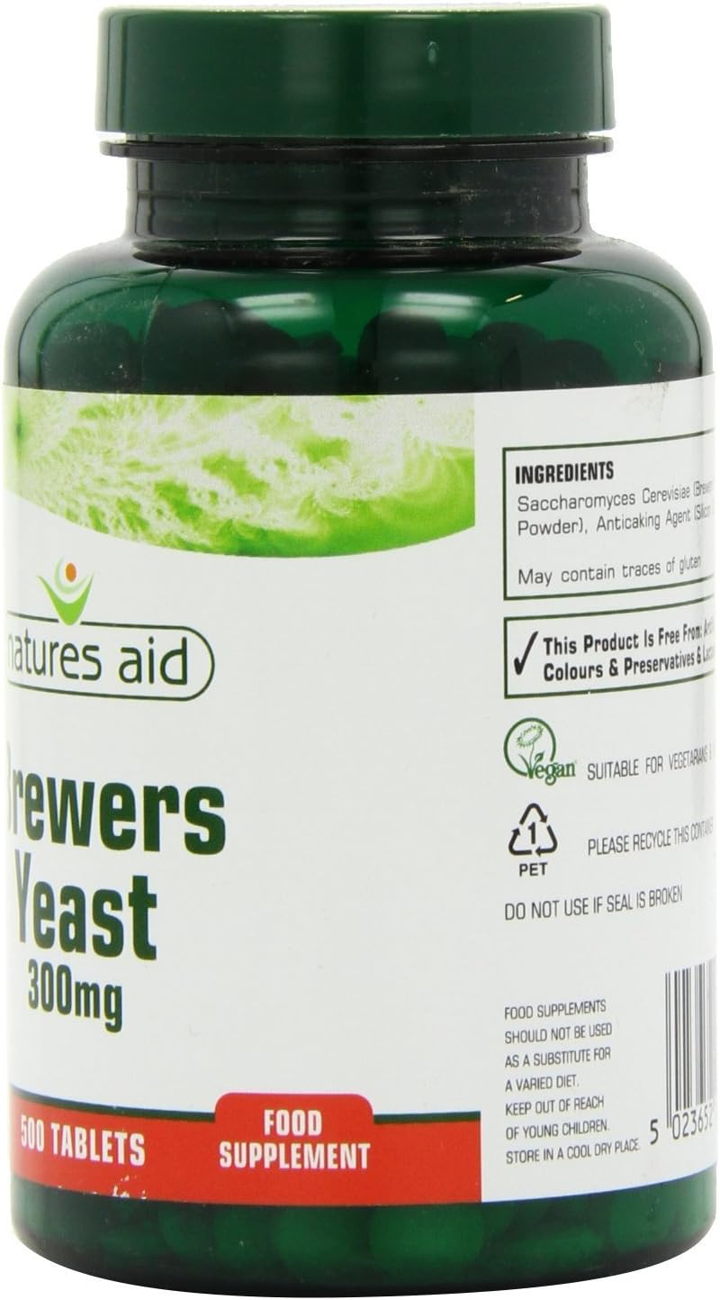 Pack of 1000 Natures Aid Brewers Yeast 300mg Tablets - Natural Source of B Vitamins for Overall Health and Wellbeing