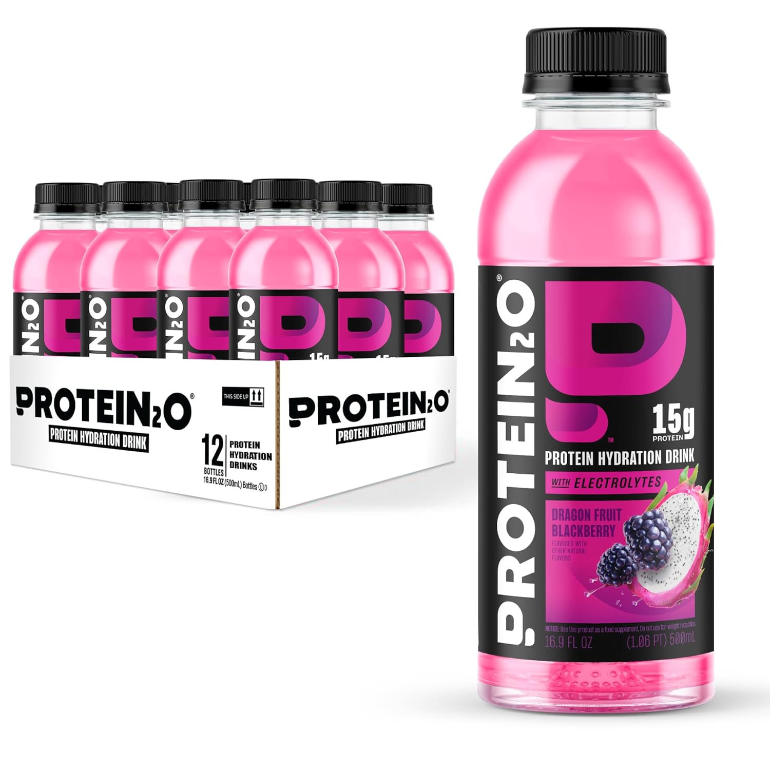 Pack of 12 Dragon Fruit Blackberry Protein2o Whey Protein Water Bottles, 15g Protein, 16.9 Fl Oz Each, 202.8 Fl Oz Total - BoostGo Australia