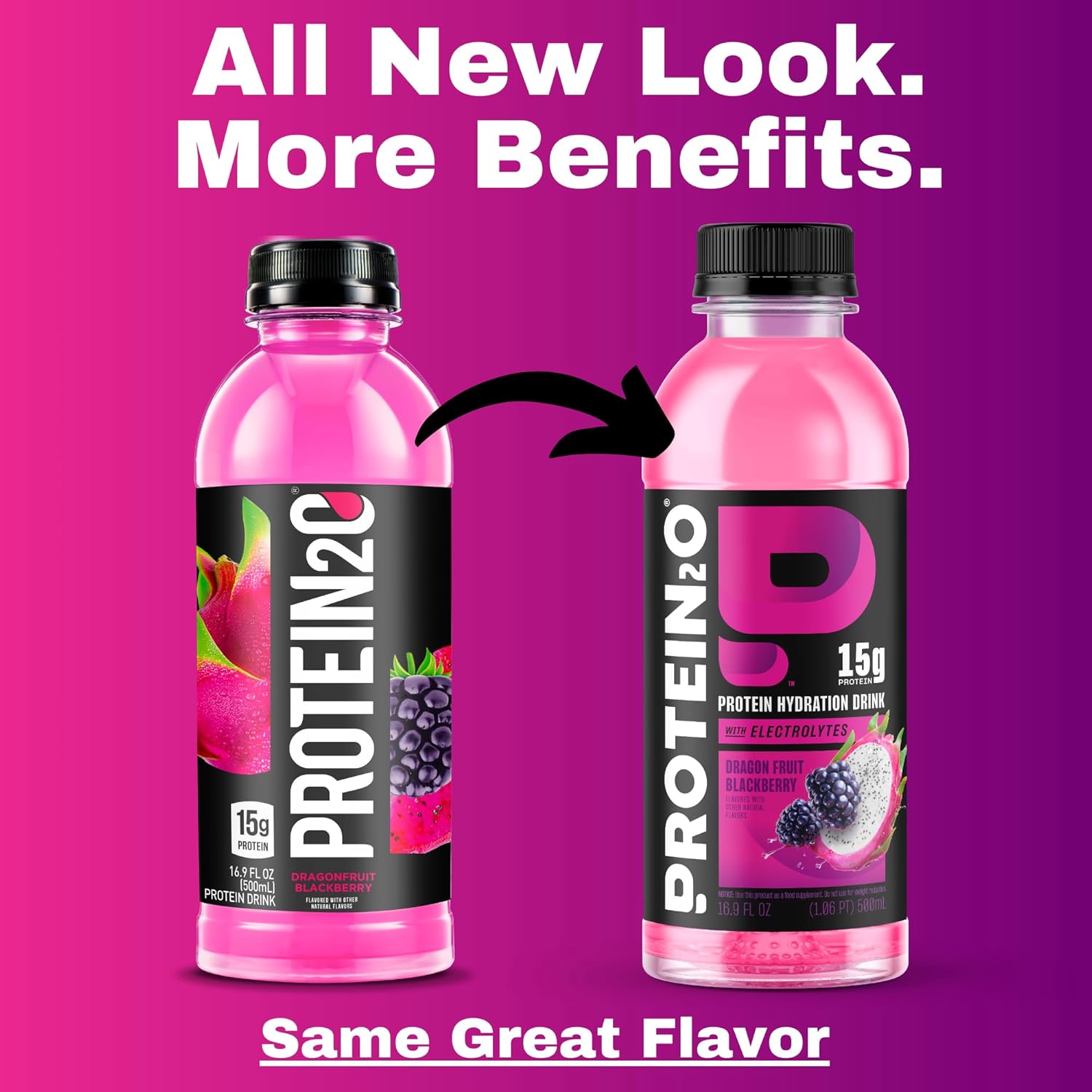 Pack of 12 Dragon Fruit Blackberry Protein2o Whey Protein Water Bottles, 15g Protein, 16.9 Fl Oz Each, 202.8 Fl Oz Total - BoostGo Australia