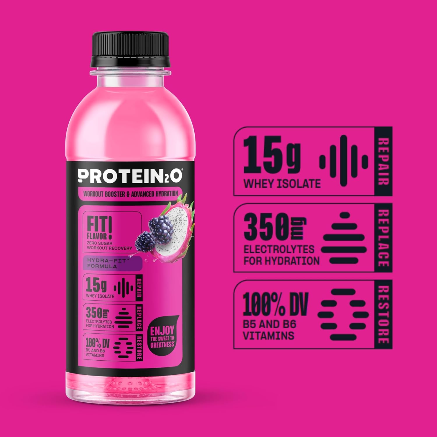 Pack of 12 Dragon Fruit Blackberry Protein2o Whey Protein Water Bottles, 15g Protein, 16.9 Fl Oz Each, 202.8 Fl Oz Total - BoostGo Australia