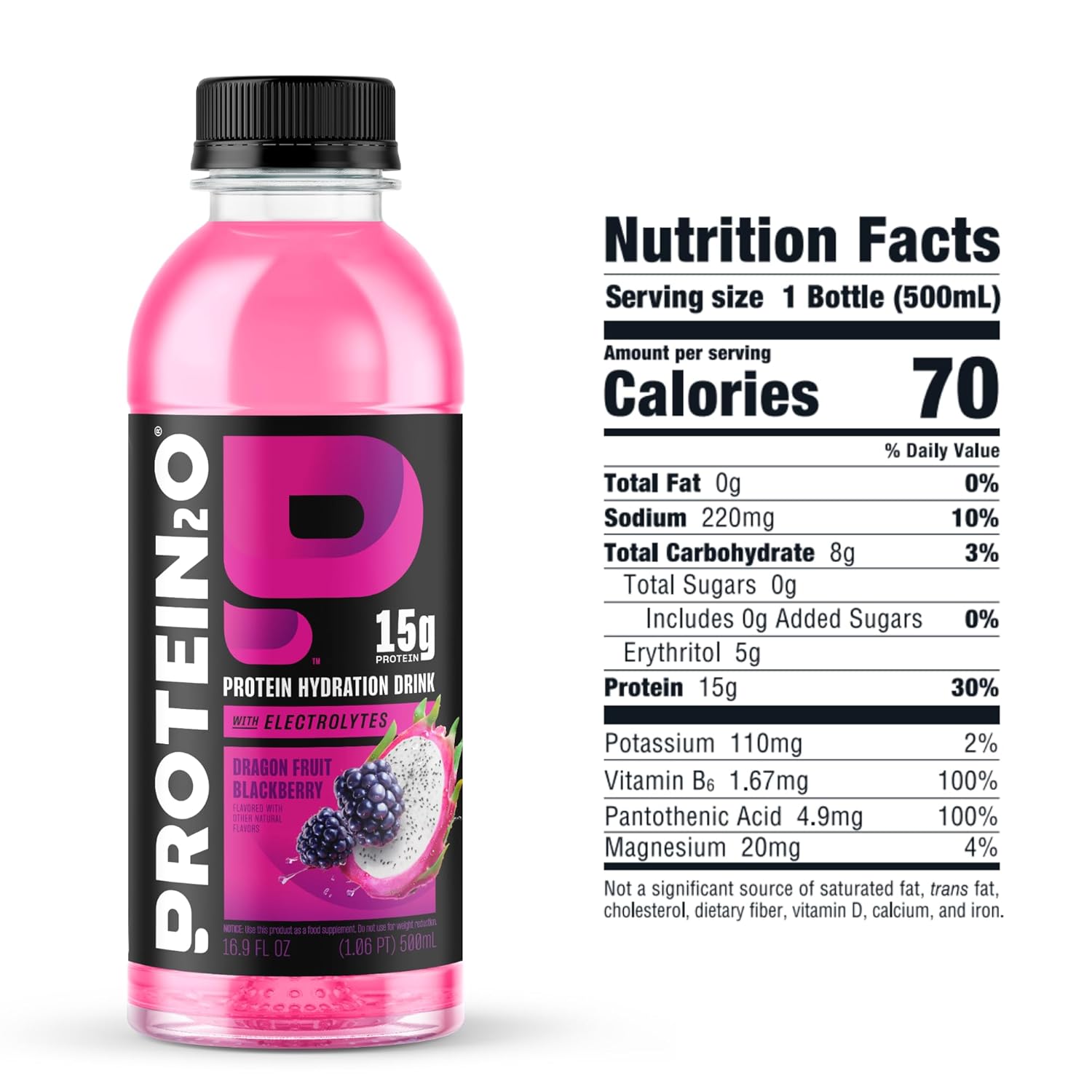Pack of 12 Dragon Fruit Blackberry Protein2o Whey Protein Water Bottles, 15g Protein, 16.9 Fl Oz Each, 202.8 Fl Oz Total - BoostGo Australia
