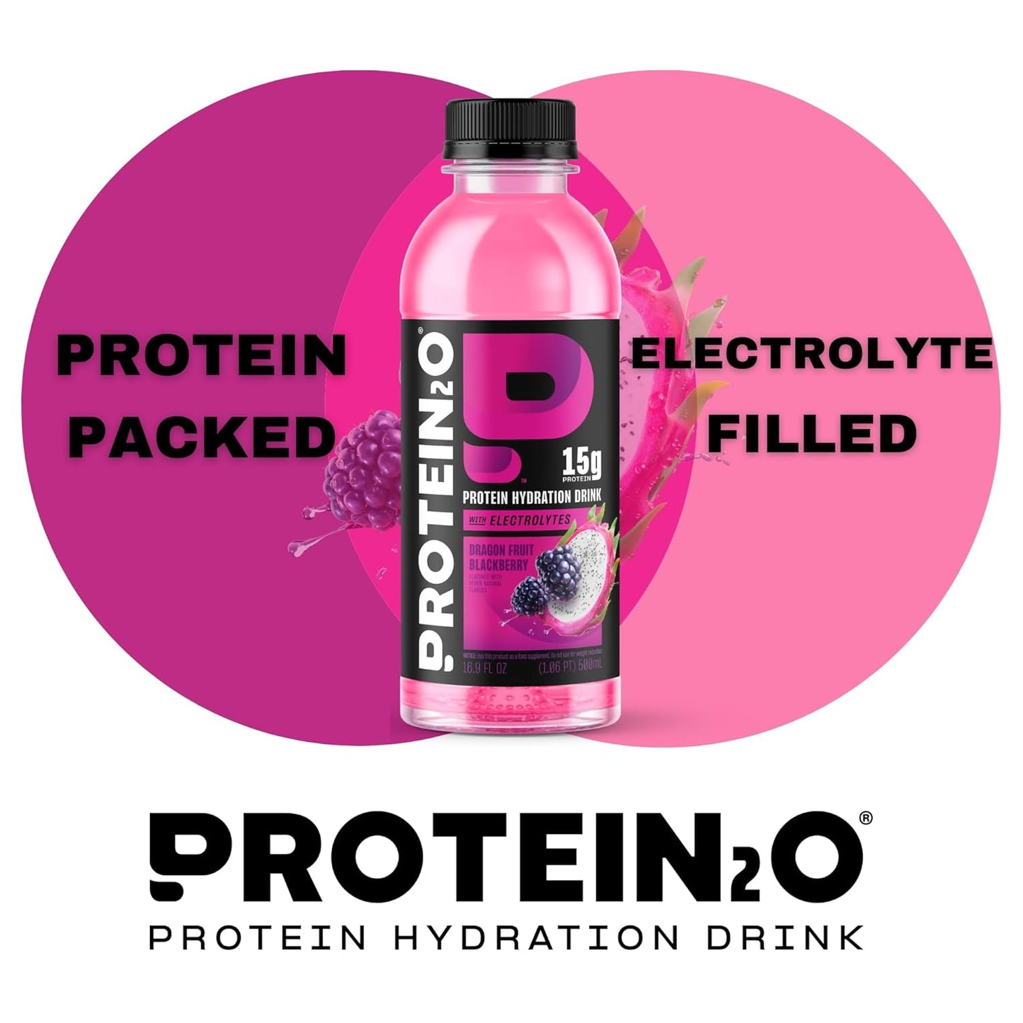 Pack of 12 Dragon Fruit Blackberry Protein2o Whey Protein Water Bottles, 15g Protein, 16.9 Fl Oz Each, 202.8 Fl Oz Total - BoostGo Australia