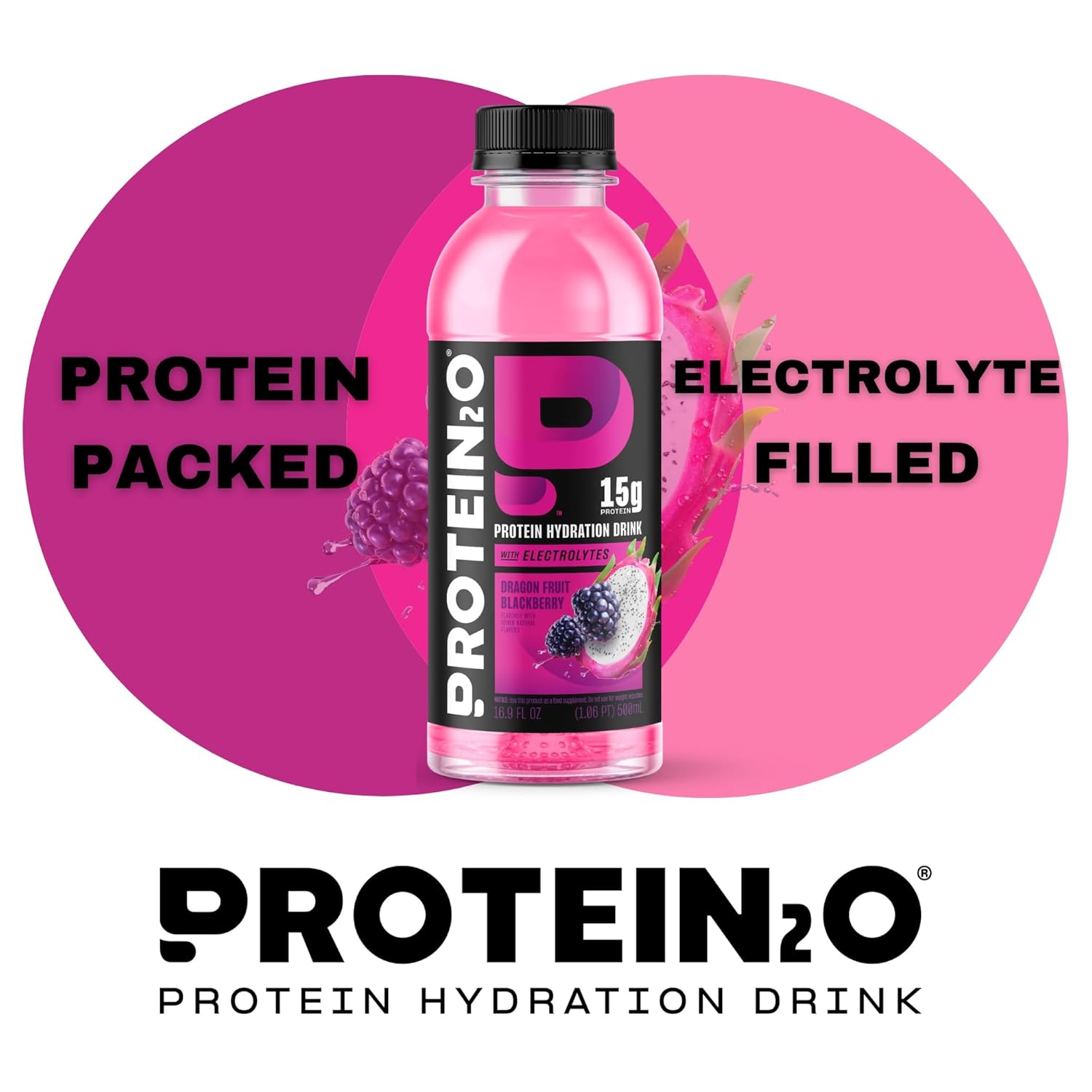 Pack of 12 Dragon Fruit Blackberry Protein2o Whey Protein Water Bottles, 15g Protein, 16.9 Fl Oz Each, 202.8 Fl Oz Total - BoostGo Australia