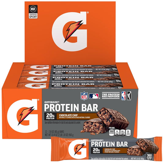 Pack of 12 Gatorade Chocolate Chip Whey Protein Recover Bars, 2.8 oz each
