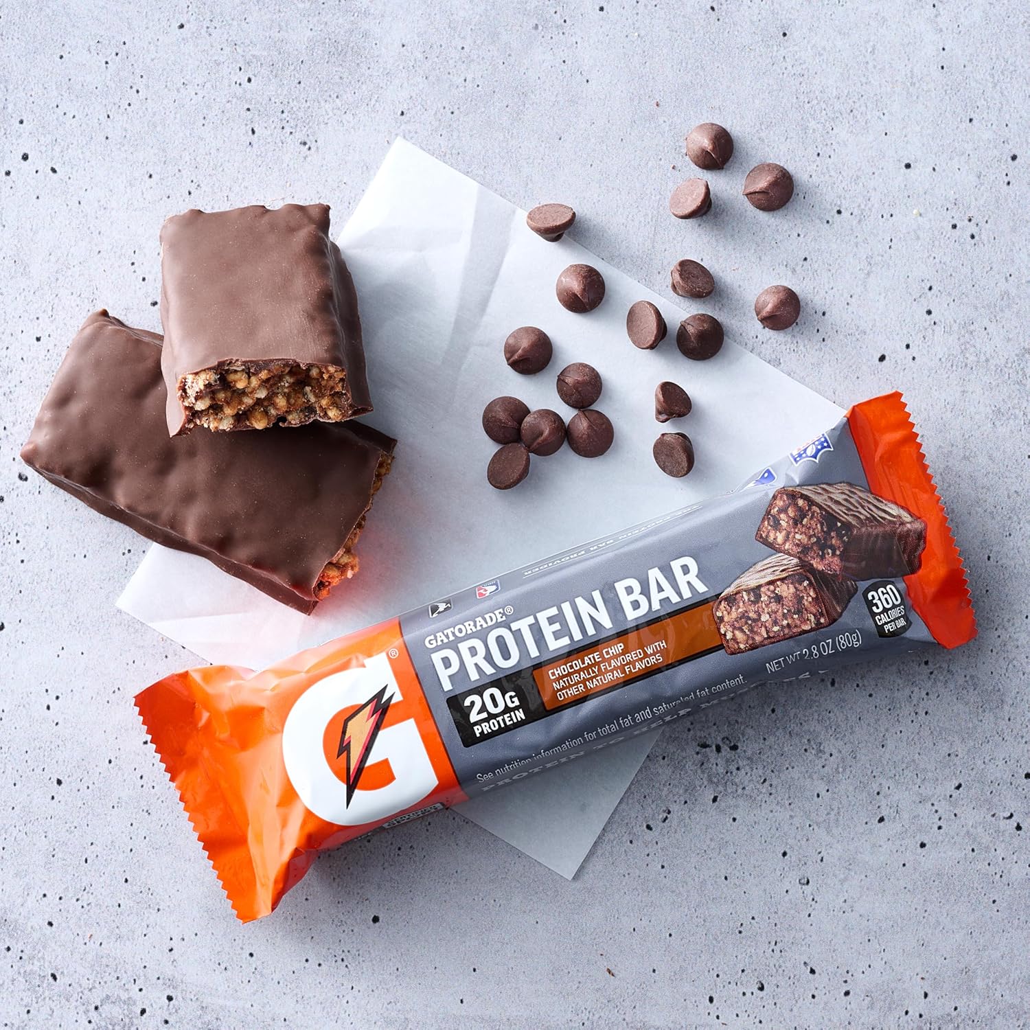 Pack of 12 Gatorade Chocolate Chip Whey Protein Recover Bars, 2.8 oz each