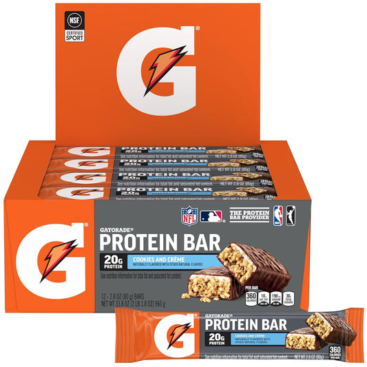 Pack of 12 Gatorade Cookies & Crème Whey Protein Bars - 2.8 oz bars with 20g of protein each