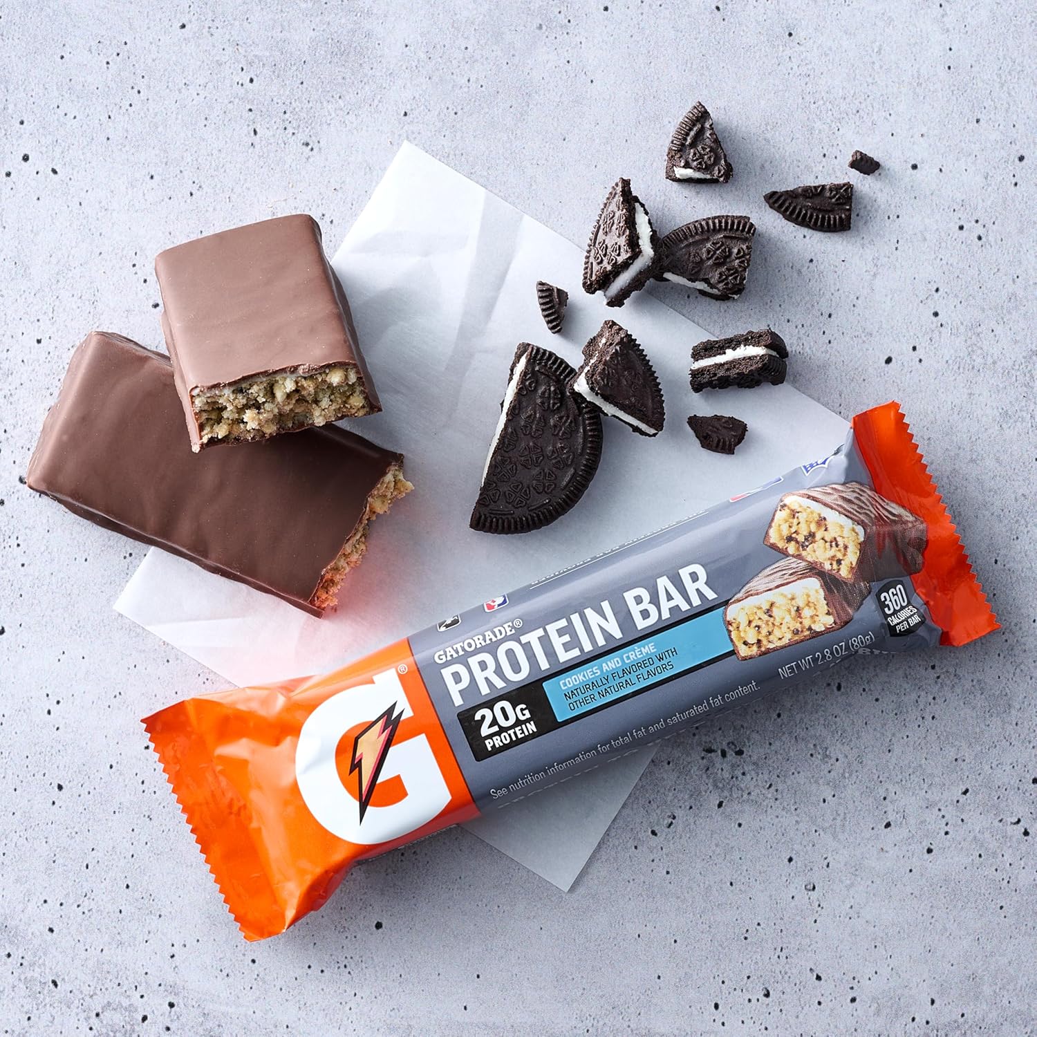 Pack of 12 Gatorade Cookies & Crème Whey Protein Bars - 2.8 oz bars with 20g of protein each