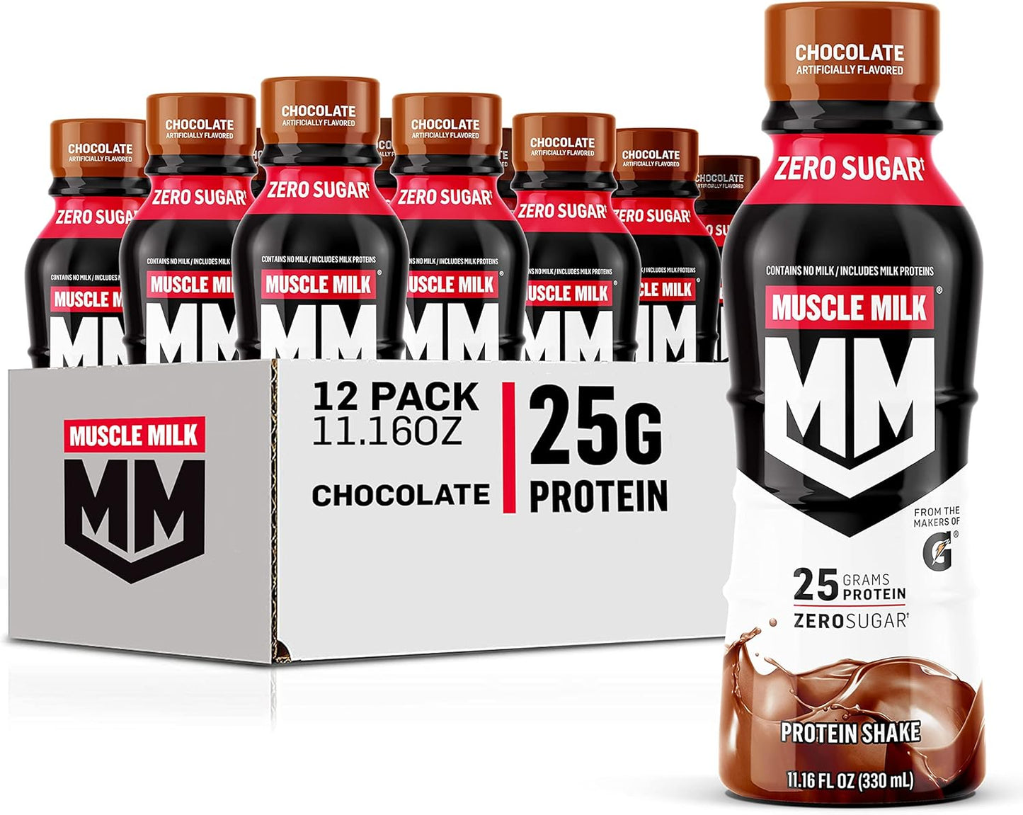 Pack of 12 Muscle Milk Genuine Chocolate Protein Shakes - 25g Protein, 11.16 Fl Oz - Variations in Packaging