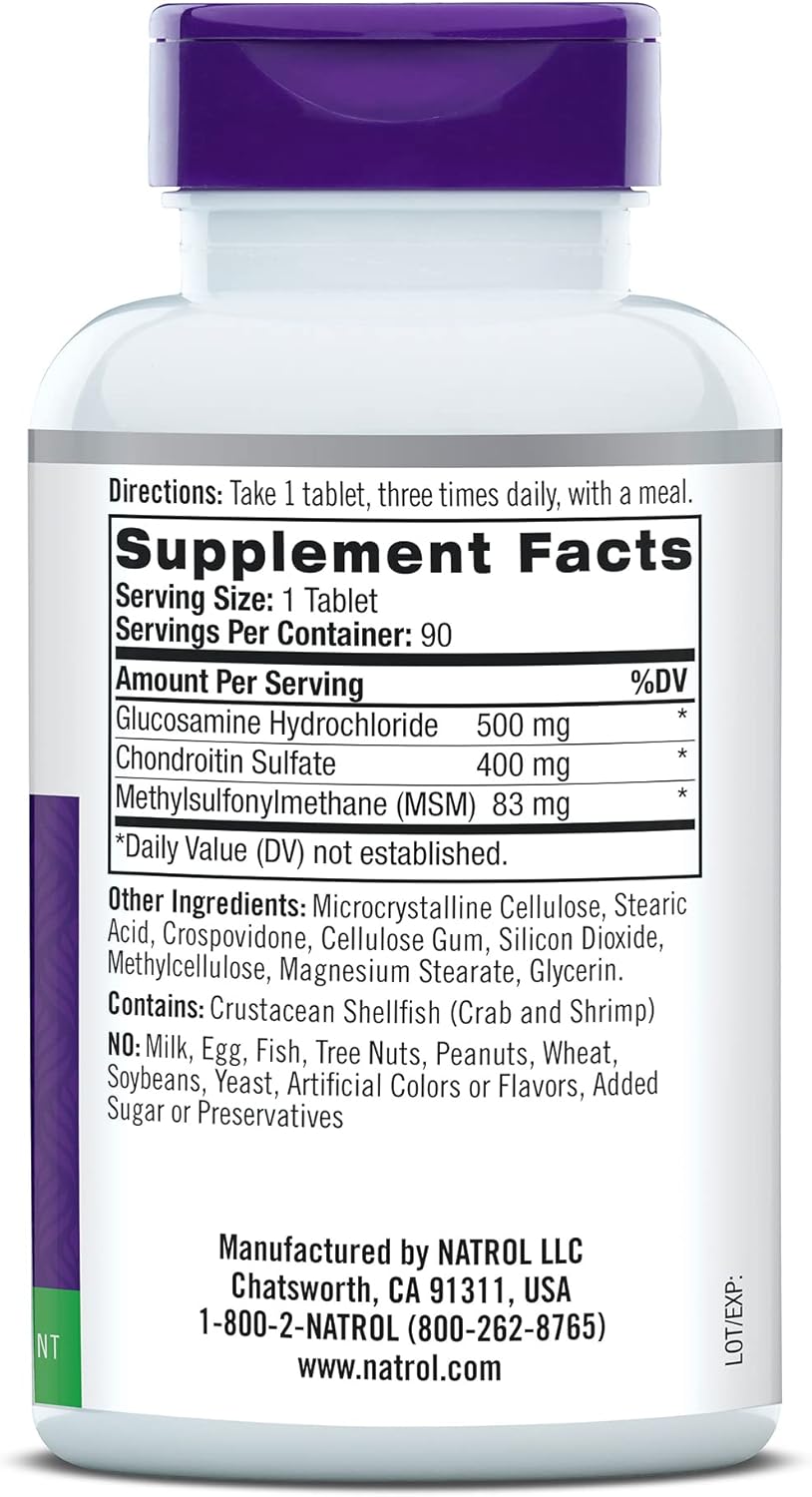 Pack of 12 Natrol Glucosamine, Chondroitin, MSM Tablets - 90 Count for Joint Mobility