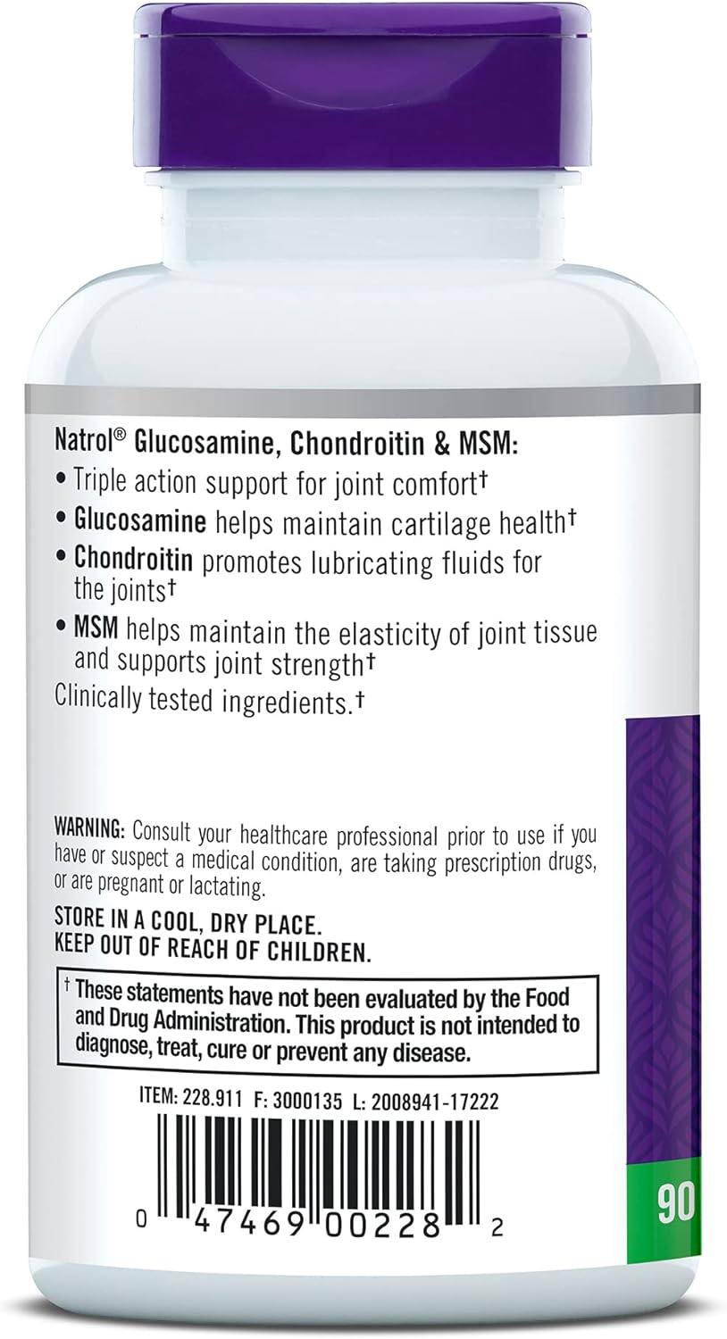 Pack of 12 Natrol Glucosamine, Chondroitin, MSM Tablets - 90 Count for Joint Mobility
