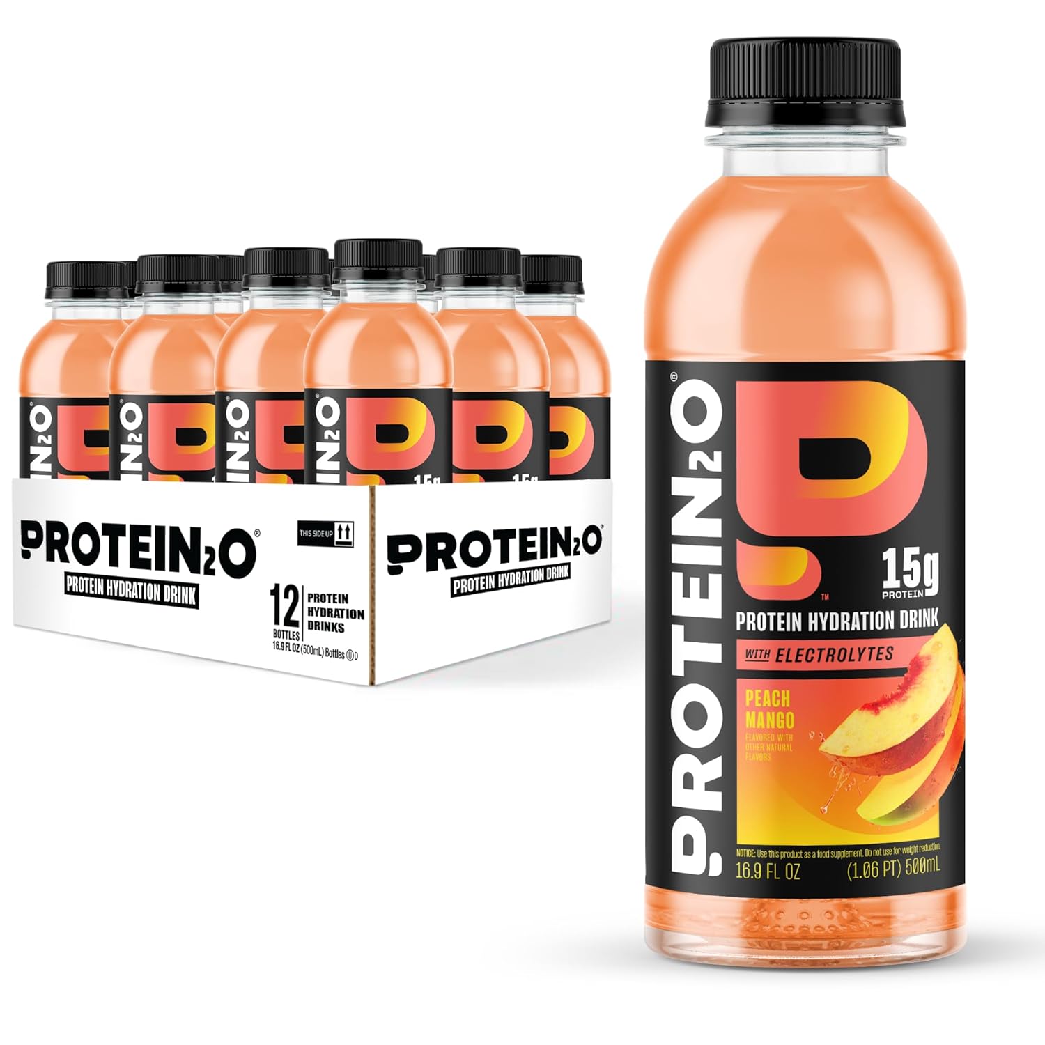 Pack of 12 Protein2o Peach Mango Whey Protein Infused Water, 15g Protein, 16.9 Oz Bottle - BoostGo Australia
