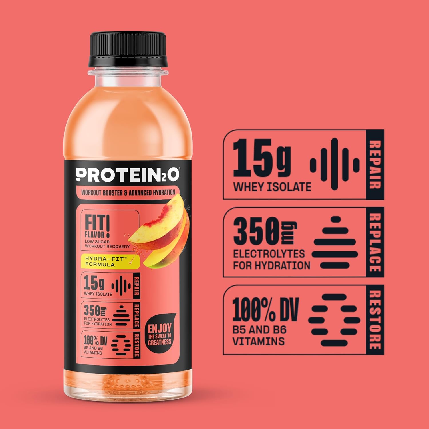 Pack of 12 Protein2o Peach Mango Whey Protein Infused Water, 15g Protein, 16.9 Oz Bottle - BoostGo Australia