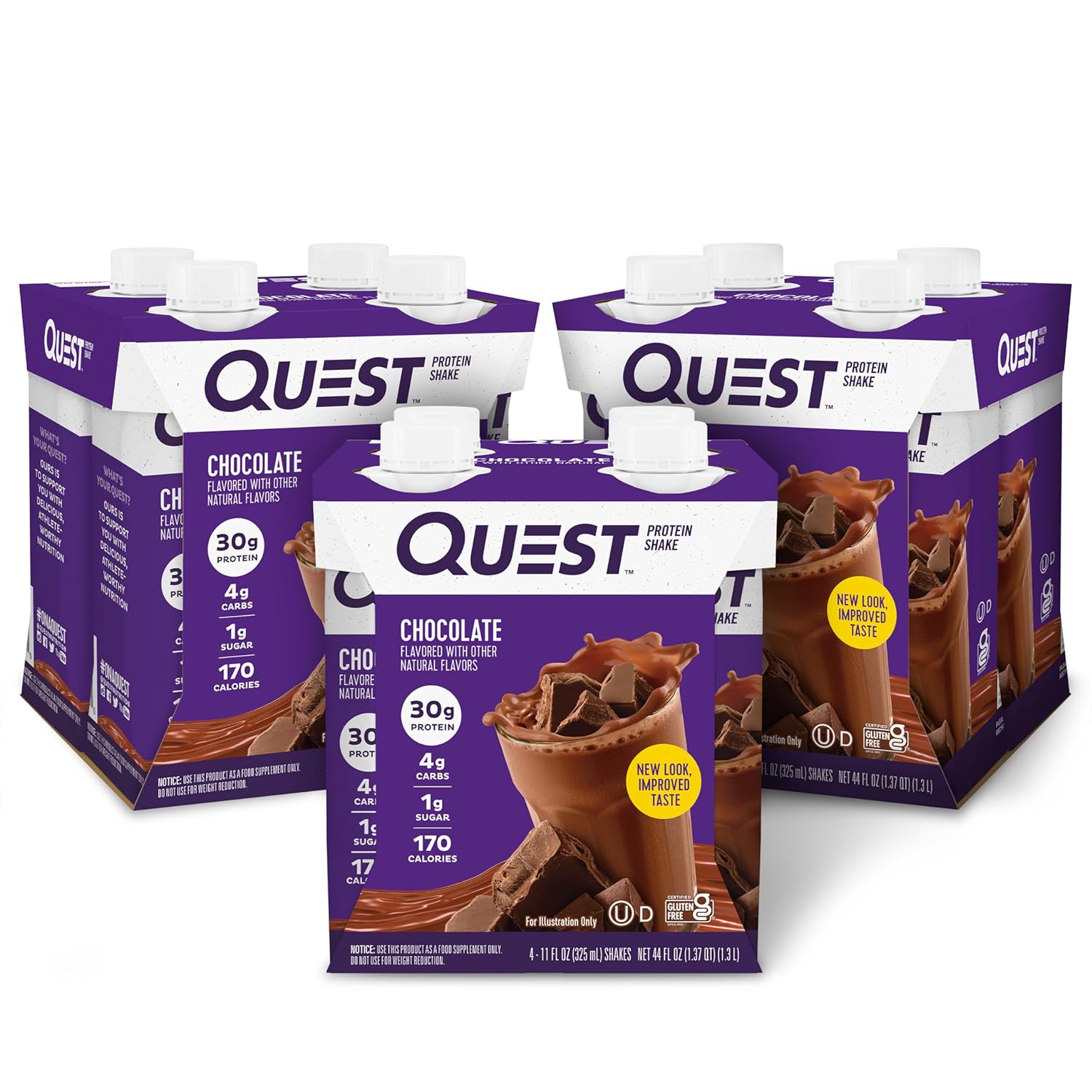 Pack of 12 Quest Nutrition Chocolate Protein Shakes - 30g Protein, 4g Net Carbs - Gluten Free, Keto Friendly - Ready To Drink 11 fl oz