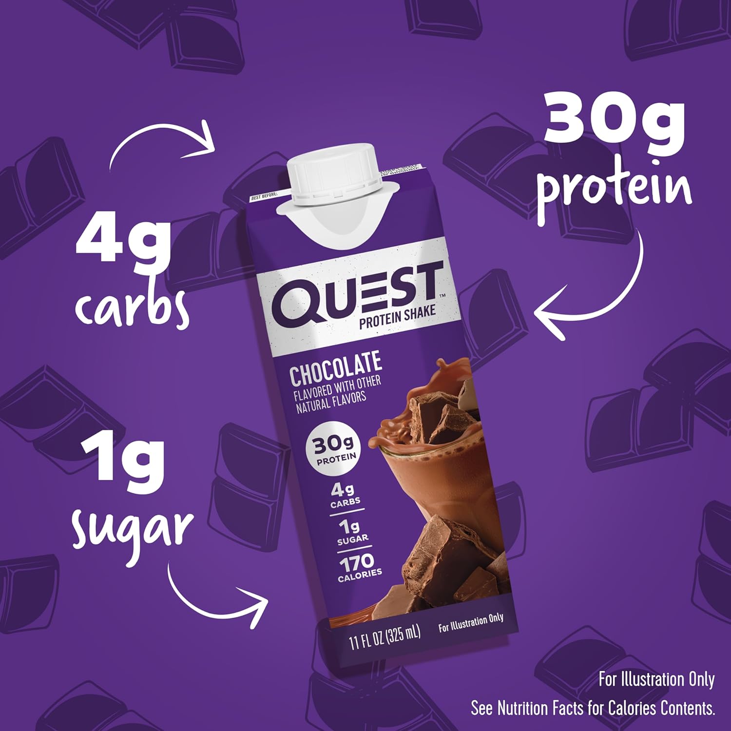 Pack of 12 Quest Nutrition Chocolate Protein Shakes - 30g Protein, 4g Net Carbs - Gluten Free, Keto Friendly - Ready To Drink 11 fl oz