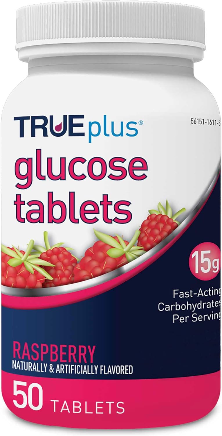 Pack of 150 TRUEplus® Raspberry Flavored Glucose Tablets - 50 Count Bottle - Bulk Savings