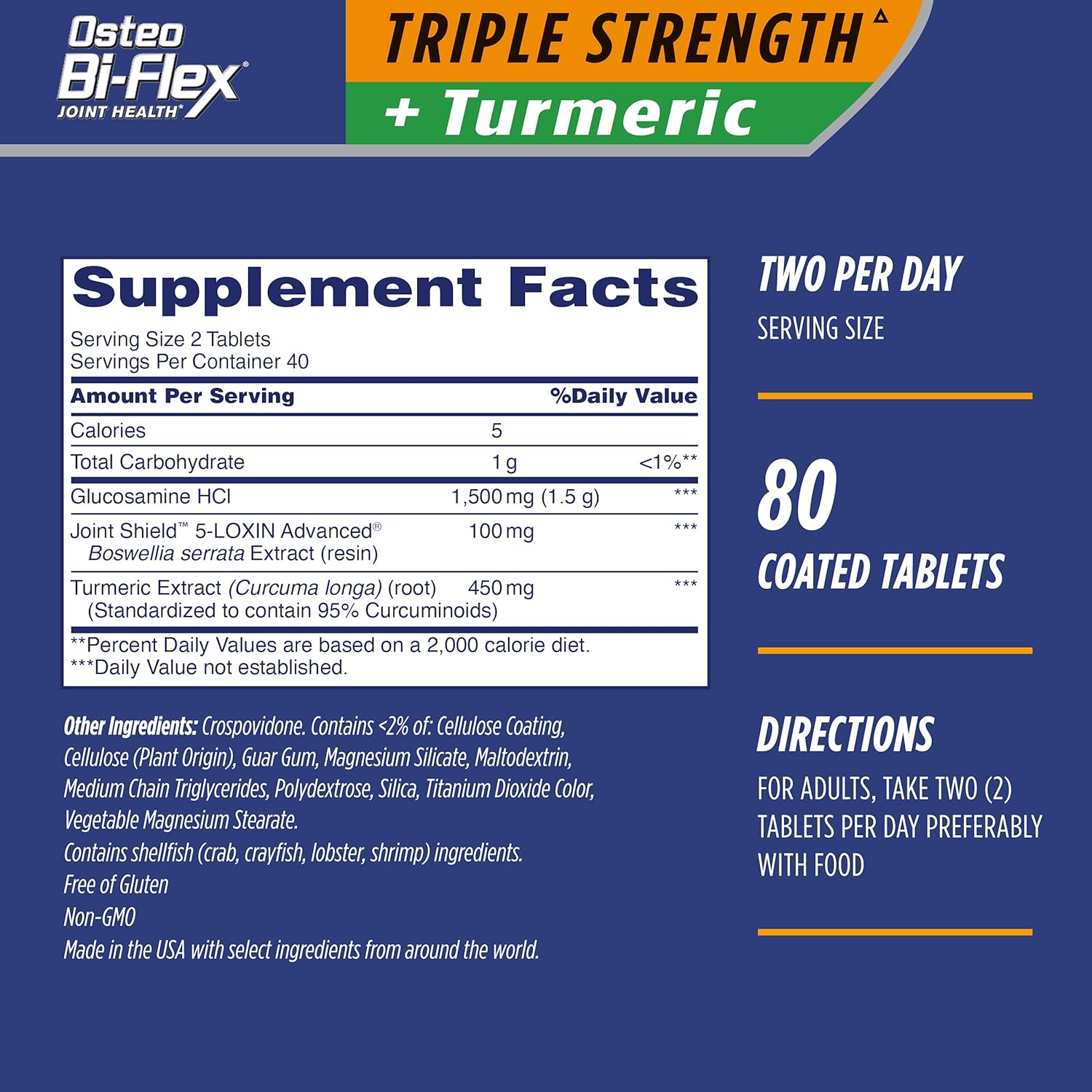 Pack of 160 Osteo Bi-Flex Triple Strength Glucosamine & Turmeric Coated Tablets for Joint Health