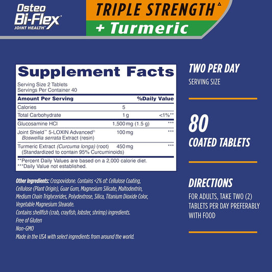 Pack of 160 Osteo Bi-Flex Triple Strength Glucosamine & Turmeric Coated Tablets for Joint Health