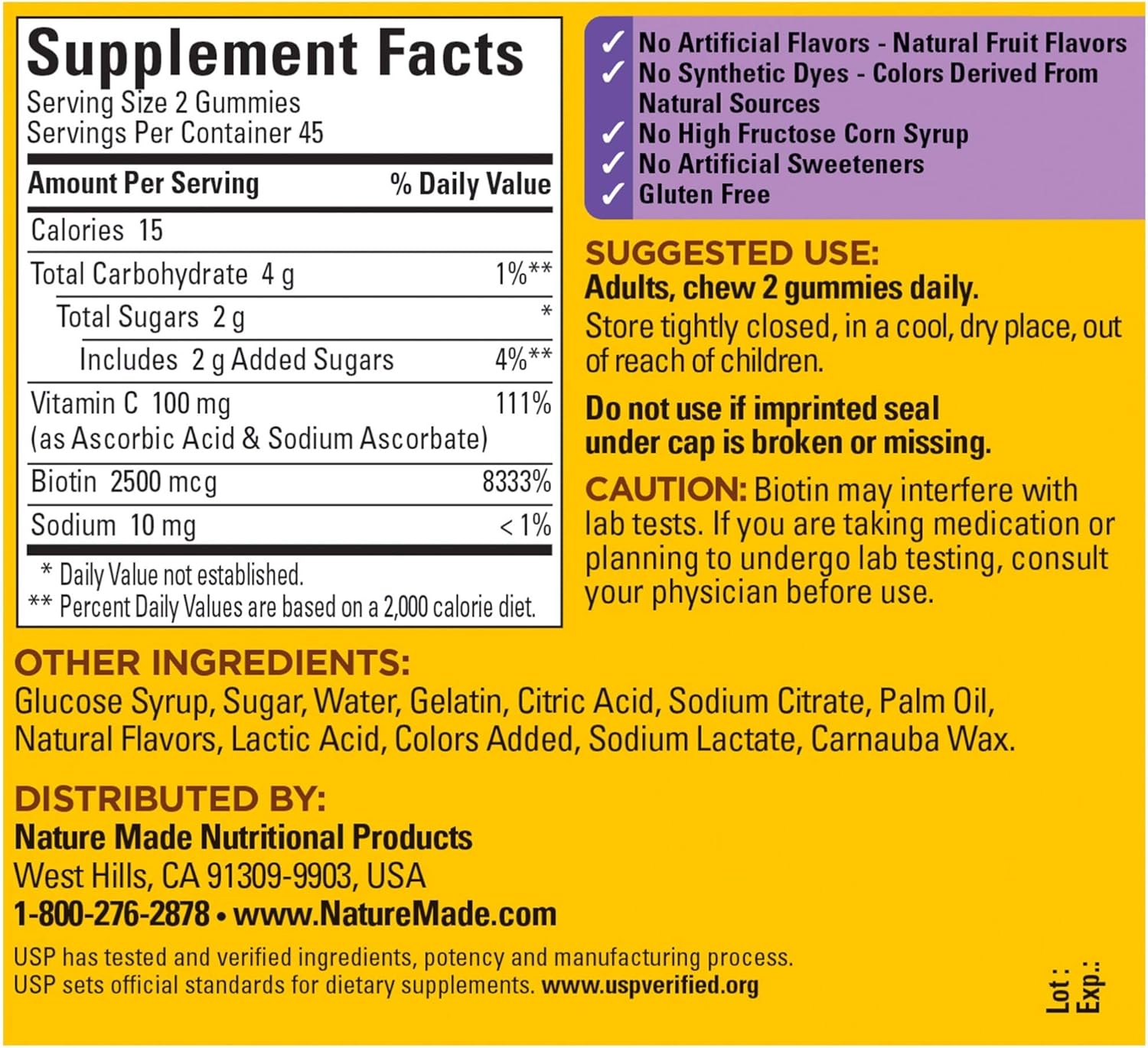 Pack of 180 Nature Made Hair Skin and Nails Gummies with Biotin 2500 mcg for Healthy Hair, Skin & Nails Support