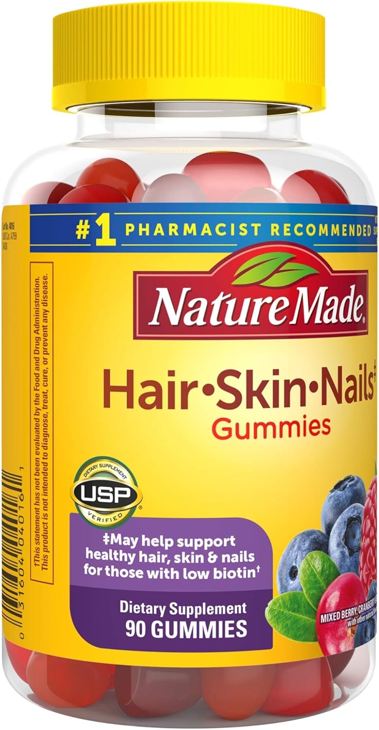 Pack of 180 Nature Made Hair Skin and Nails Gummies with Biotin 2500 mcg for Healthy Hair, Skin & Nails Support