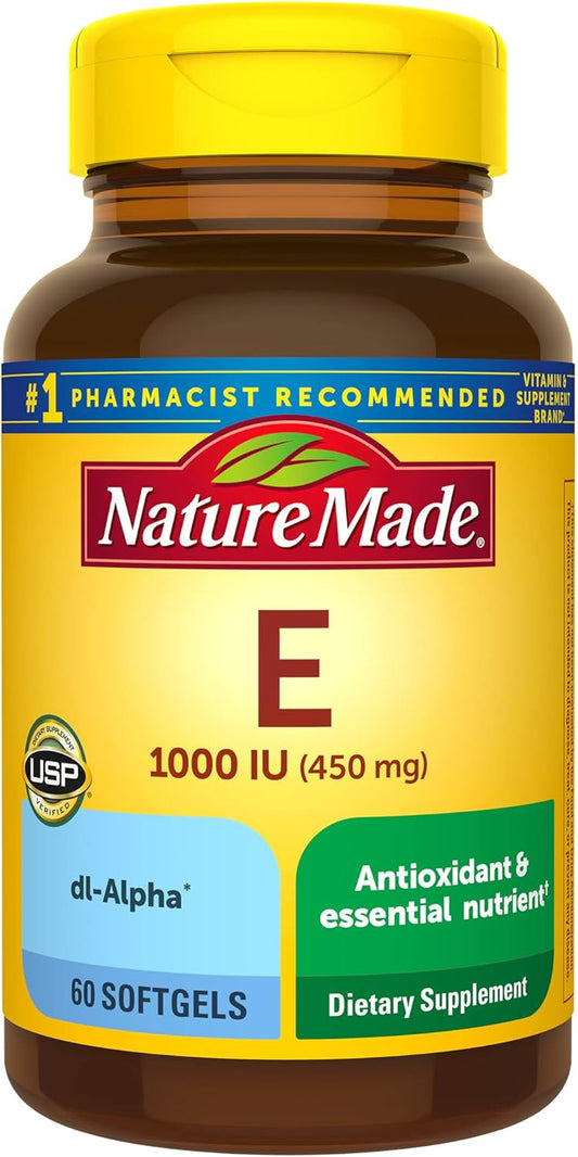 Pack of 180 Nature Made Vitamin E 450 mg (1000 IU) dl-Alpha Softgels for Antioxidant Support