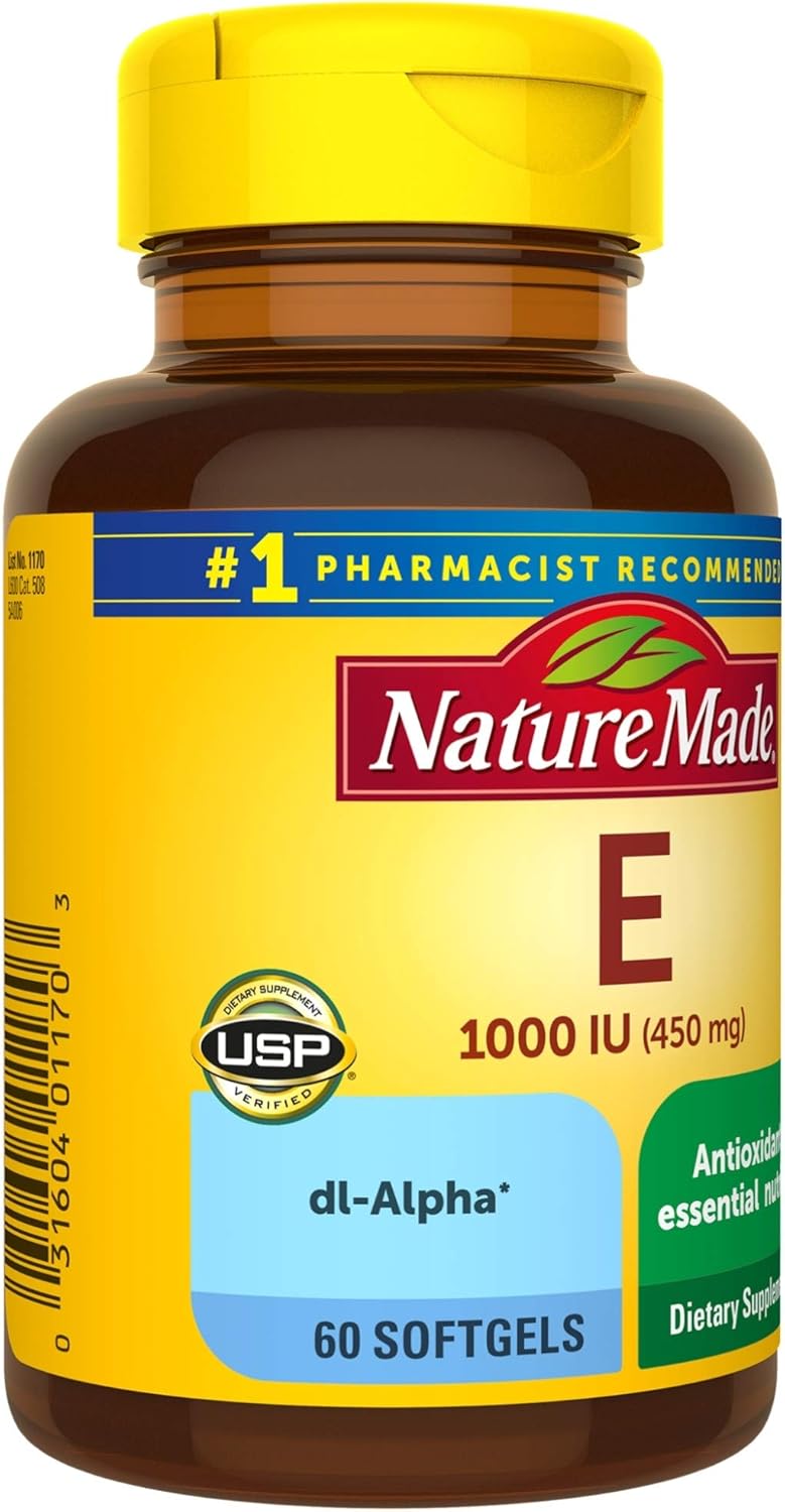Pack of 180 Nature Made Vitamin E 450 mg (1000 IU) dl-Alpha Softgels for Antioxidant Support