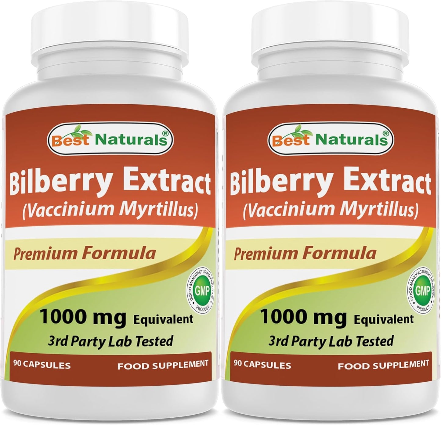 Pack of 2 Best Naturals Bilberry 1000 Mg Capsules - 90 Count Per Bottle - Total of 180 Capsules