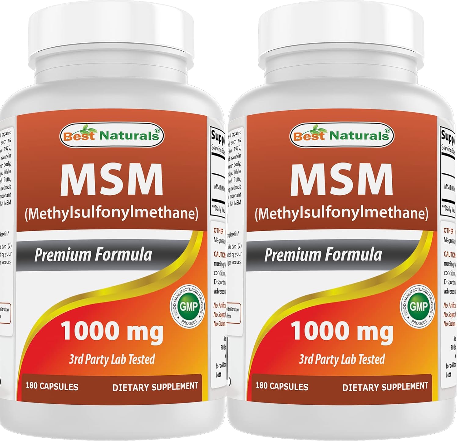 Pack of 2 Best Naturals MSM 1000mg 180 Capsules - 360 Count