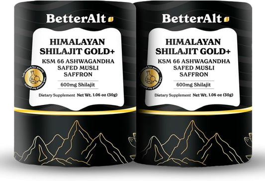 Pack of 2 Better Alt Pure Himalayan Shilajit Gold+ 60g - Enhanced Recovery & Strength Boost - Blended with Ashwagandha, Safed Musli, Gokshura - Vegan & Lab Tested 600mg