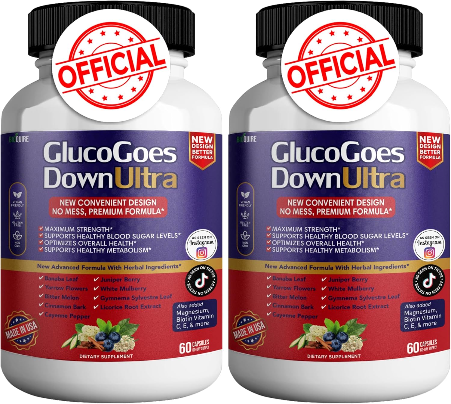 Pack of 2 BIOQUIRE GlucoGoes Down Ultra Dietary Supplement Capsules - Maximum Strength Support for Healthy Blood Sugar & Overall Health - BoostGo Australia