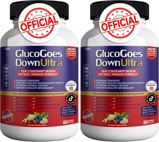 Pack of 2 BIOQUIRE GlucoGoes Down Ultra Dietary Supplement Capsules - Maximum Strength Support for Healthy Blood Sugar & Overall Health - BoostGo Australia