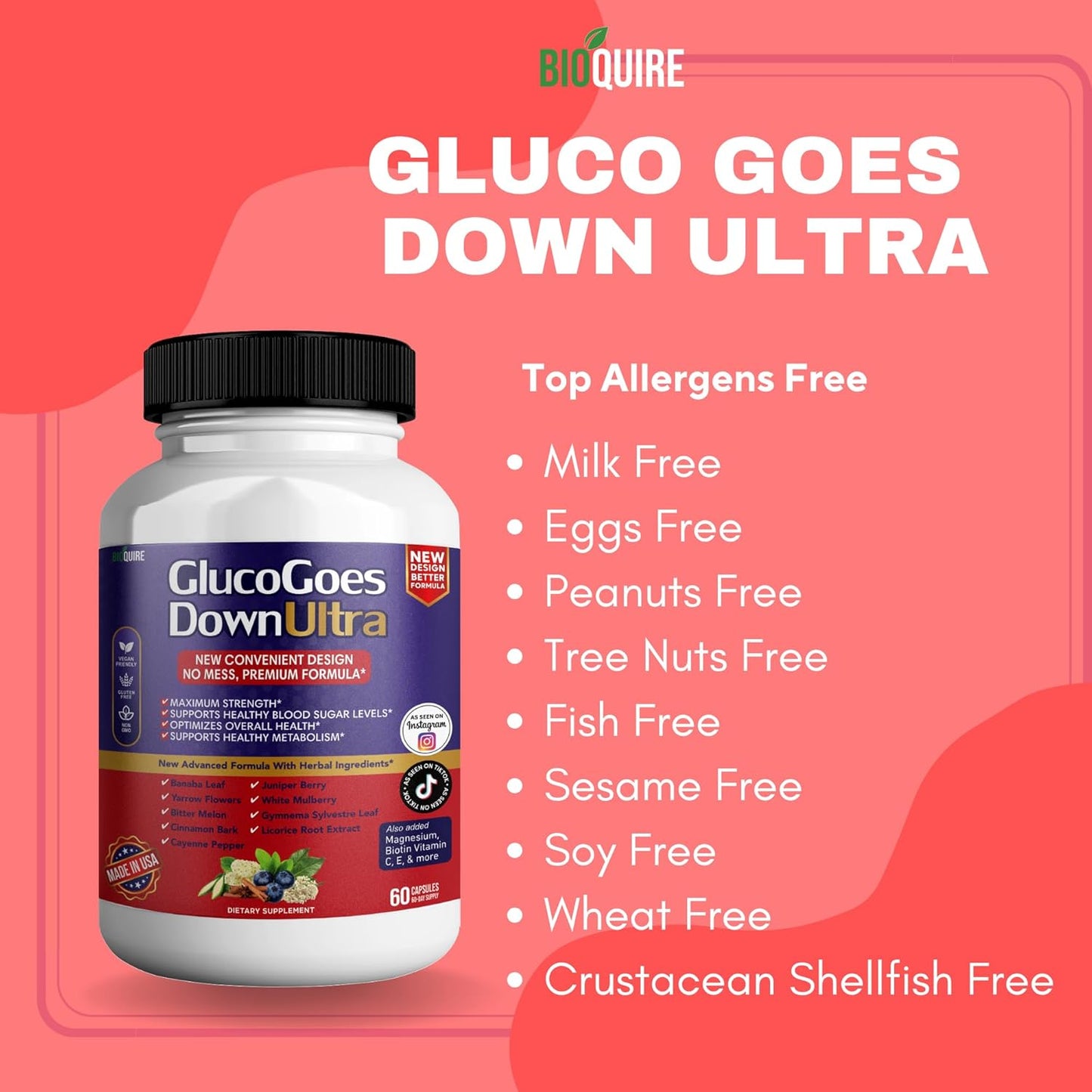 Pack of 2 BIOQUIRE GlucoGoes Down Ultra Dietary Supplement Capsules - Maximum Strength Support for Healthy Blood Sugar & Overall Health - BoostGo Australia