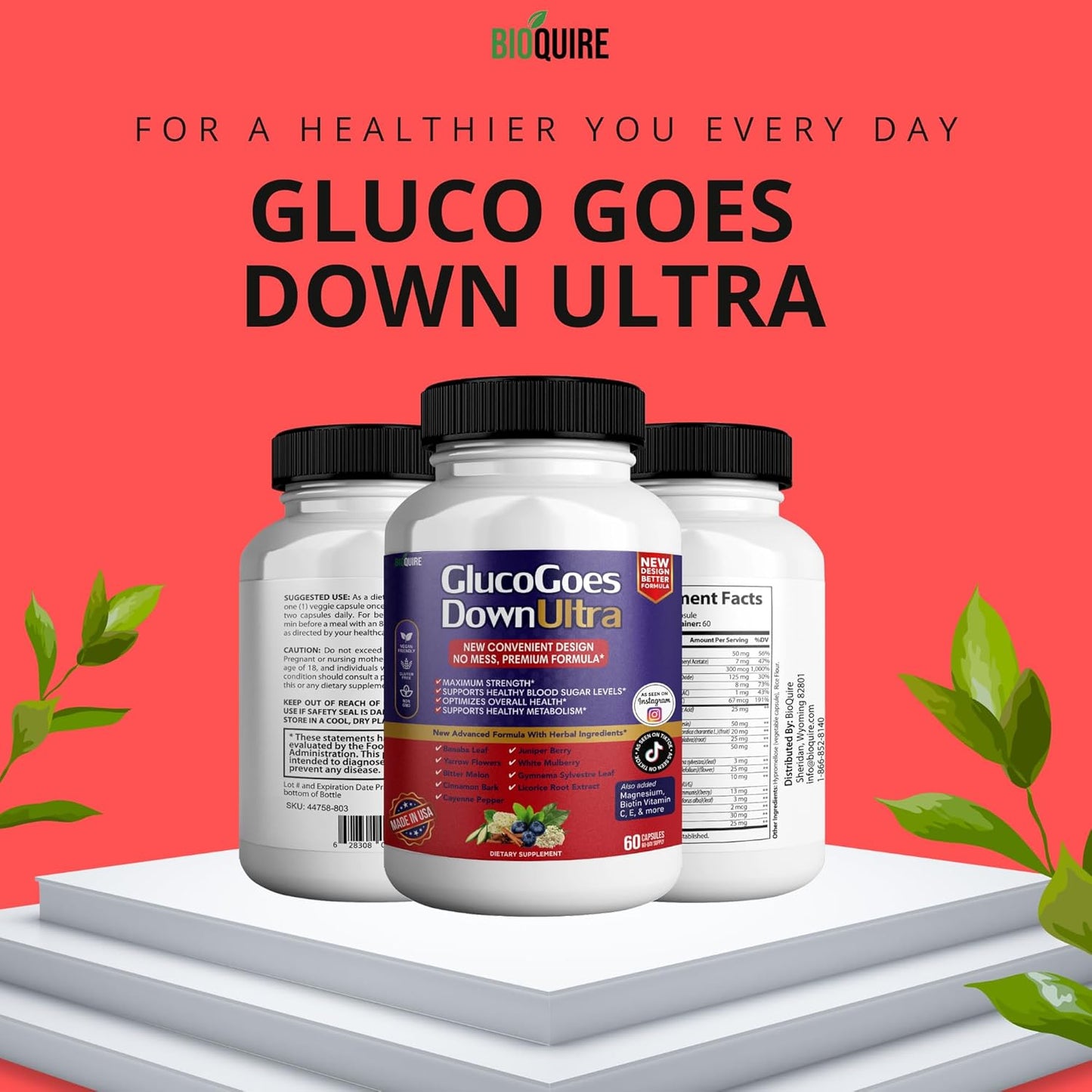 Pack of 2 BIOQUIRE GlucoGoes Down Ultra Dietary Supplement Capsules - Maximum Strength Support for Healthy Blood Sugar & Overall Health - BoostGo Australia