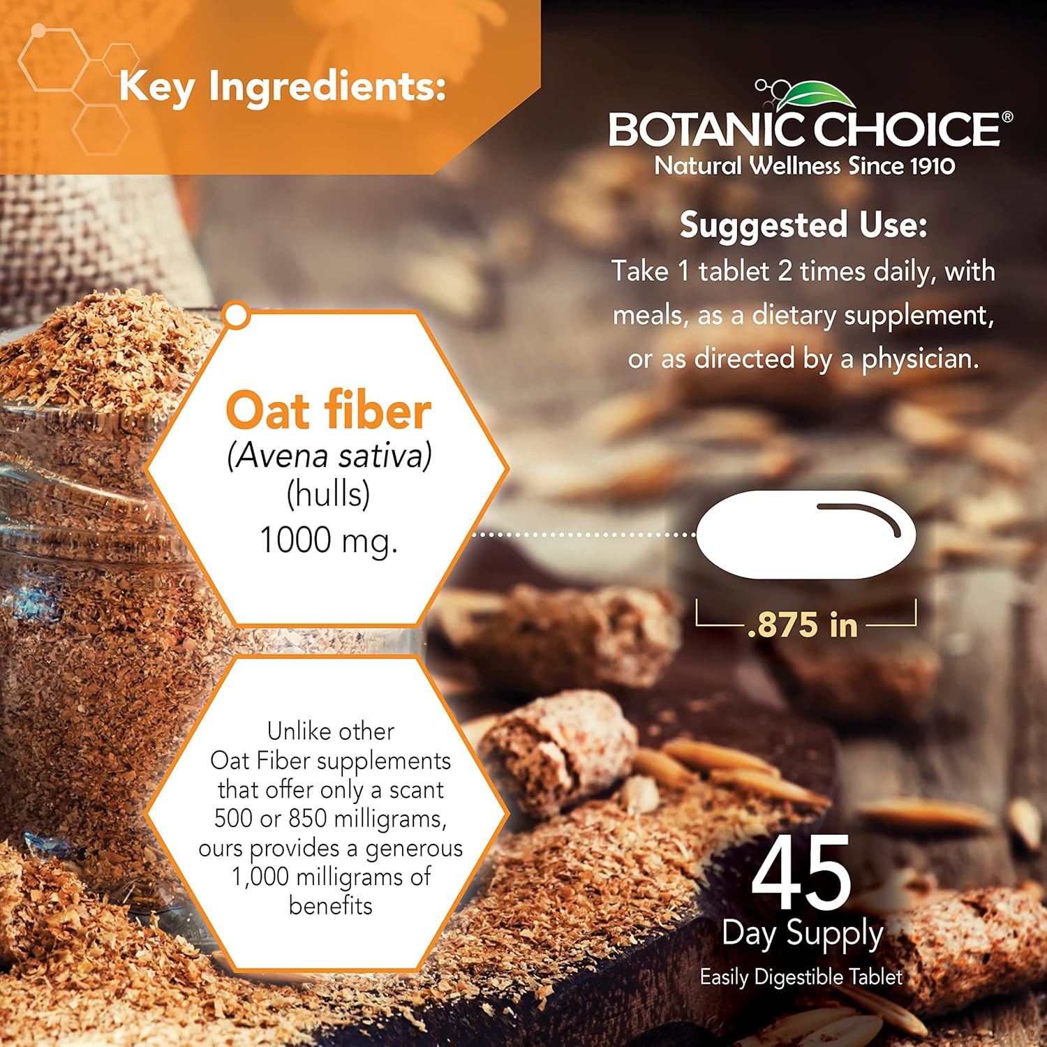 Pack of 2 Botanic Choice Oat Fiber Dietary Supplement for Digestive Health in Women and Men - BoostGo Australia