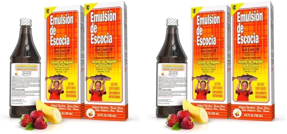 Pack of 2 EMULSION DE ESCOCIA Strawberry/Banana Cod Liver Oil - 6.5 Oz. Each