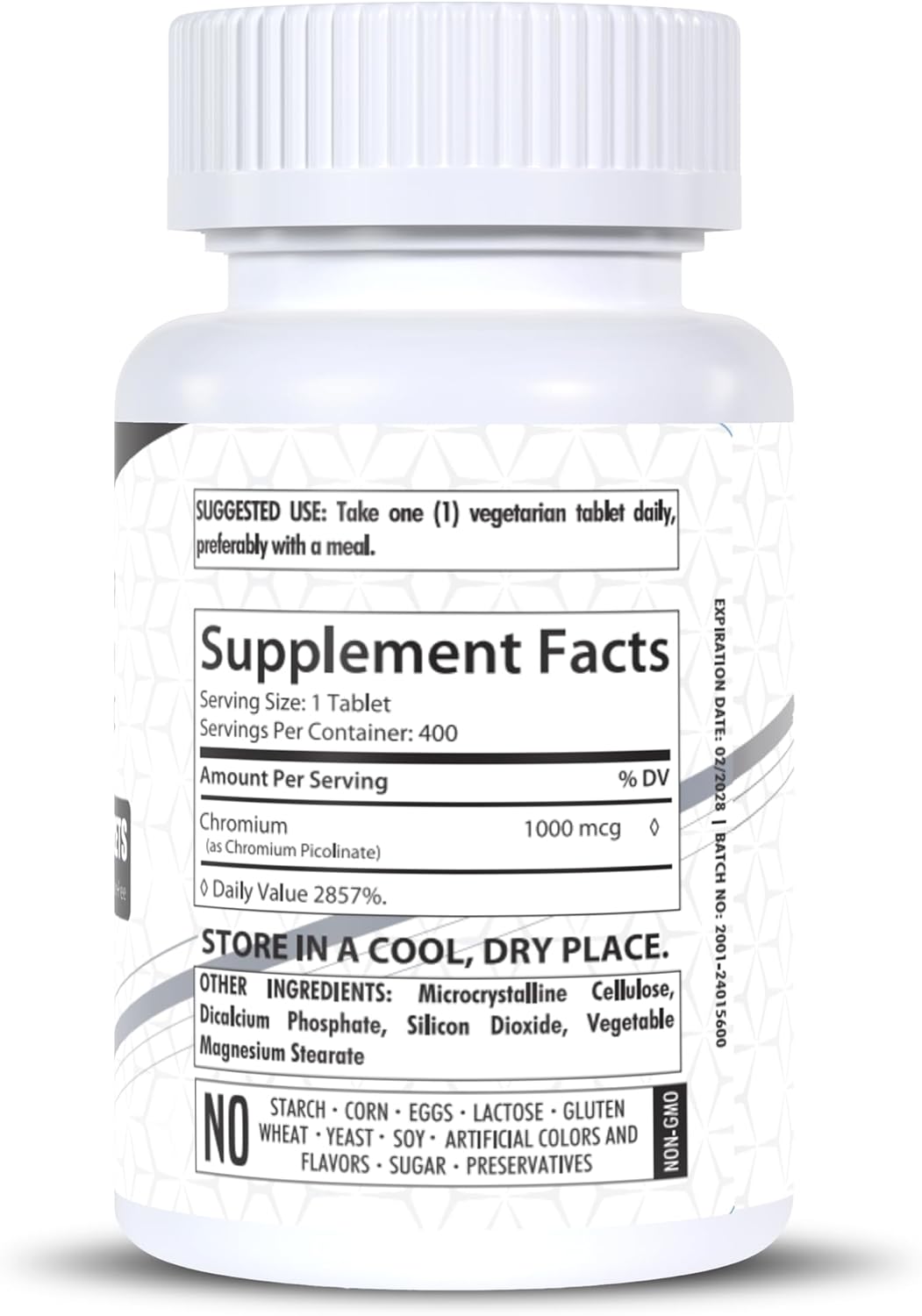Pack of 2 Healthfare Chromium Picolinate 1000mcg Tablets - 400 Tablets Each, Gluten-Free & Non-GMO