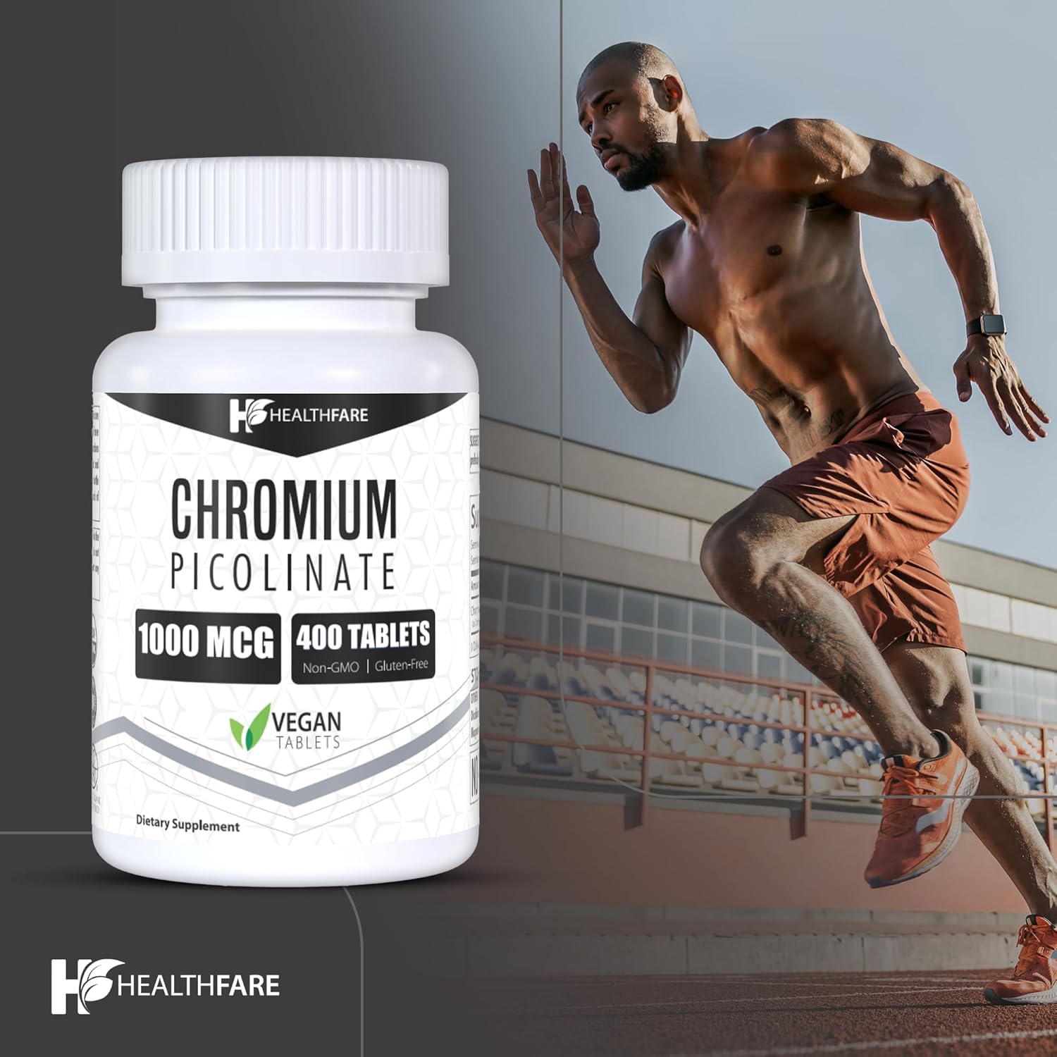 Pack of 2 Healthfare Chromium Picolinate 1000mcg Tablets - 400 Tablets Each, Gluten-Free & Non-GMO