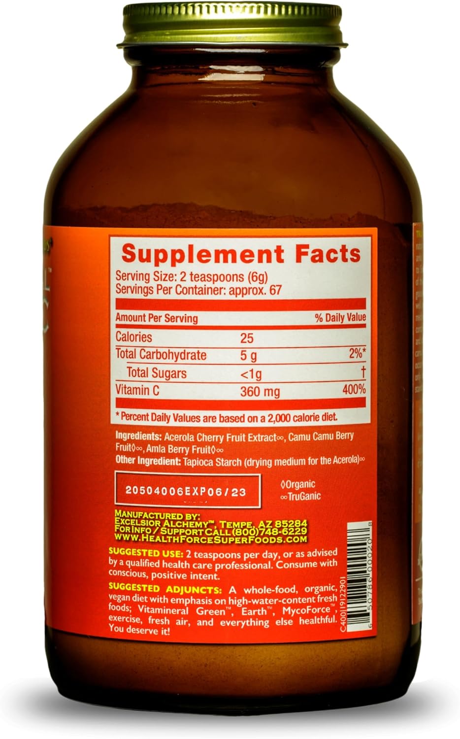 Pack of 2 HealthForce SuperFoods Truly Natural Vitamin C - Immune Support with Camu Camu Berry - Vegan, Non-GMO - 400g