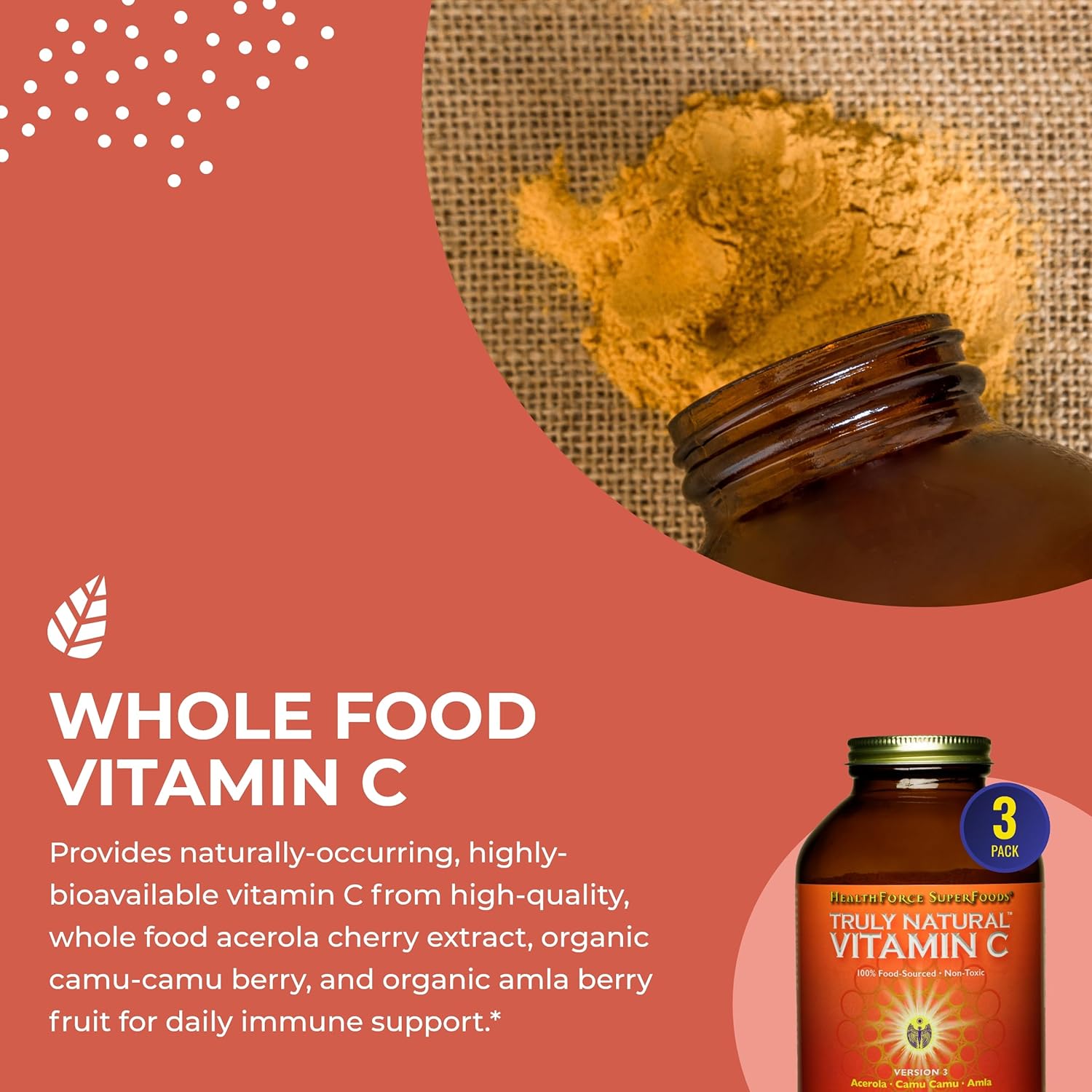 Pack of 2 HealthForce SuperFoods Truly Natural Vitamin C - Immune Support with Camu Camu Berry - Vegan, Non-GMO - 400g