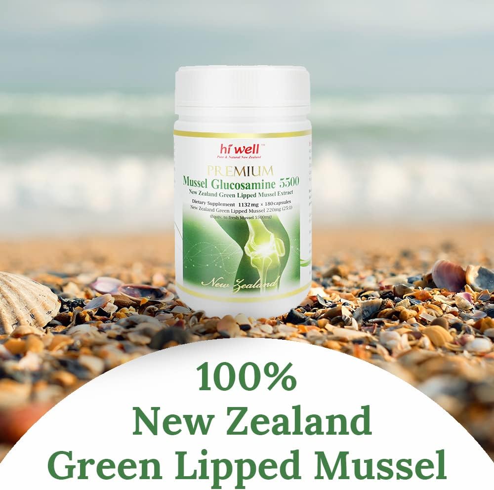Pack of 2 Hi Well Premium Mussel Glucosamine 5500 180 VegeCapsules - Pure & Natural New Zealand