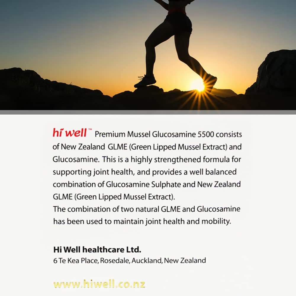 Pack of 2 Hi Well Premium Mussel Glucosamine 5500 180 VegeCapsules - Pure & Natural New Zealand