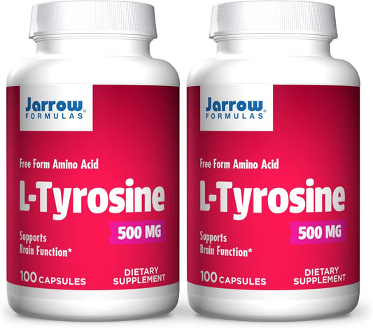 Pack of 2 Jarrow Formulas L-Tyrosine 500 mg Capsules - Brain Function Support - Pure Crystalline L-Tyrosine - 200 Servings