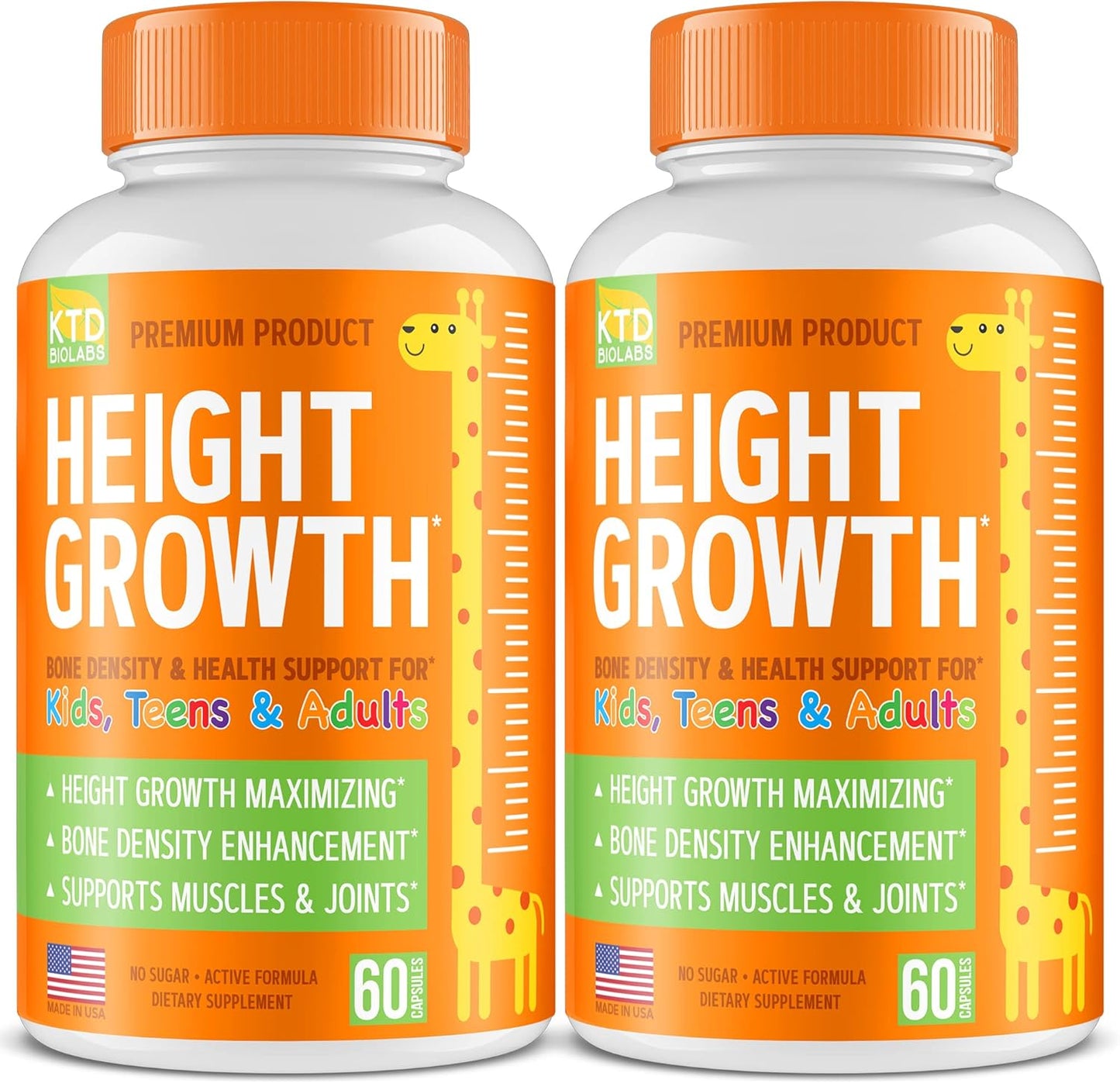 Pack of 2 KTD BIOLABS Height Growth Maximizer Pills - USA Made Natural Booster for Teens & Adults - Increase Height at Any Age - Bone Growth Supplement for Kids & Adults